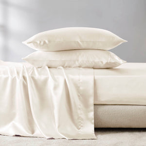 English Elm 4 Luxury Satin Twin Sheet Set - 100% Polyester, Soft Smooth 90g Finish, Deep Pocket Fit & Breathable Comfort Ivory 11.81 L x 9.84 W x 3.15 H B035P319696
