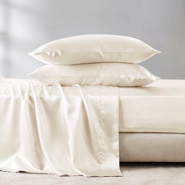 English Elm 4 Luxury Satin Twin Sheet Set - 100% Polyester, Soft Smooth 90g Finish, Deep Pocket Fit & Breathable Comfort Ivory 11.81 L x 9.84 W x 3.15 H B035P319696