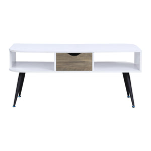 English Elm Rectangular Modern Coffee Table with Wood Top and Metal Frame, Two-Tone Finish for Stylish Living White+Black B016P312874