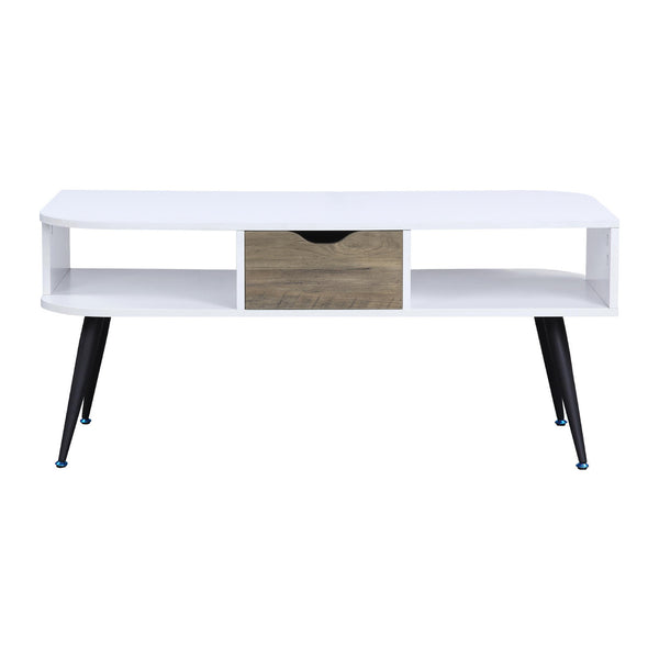 English Elm Rectangular Modern Coffee Table with Wood Top and Metal Frame, Two-Tone Finish for Stylish Living White+Black B016P312874