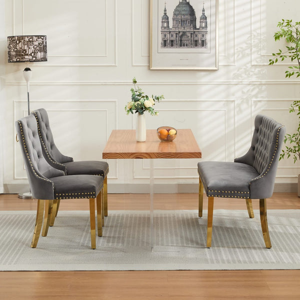 English Elm Velvet Wingback Dining Bench Tufted Two Seat Mid Century Modern Brushed Steel Base Gray W1143P406978