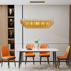 English Elm Modern 54" Gold Rectangular Chandelier — 12-Light Smoke Glass Tiered LED Pendant for Dining Room W1340P332566