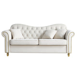 82.68'' Mid Century Modern Velvet Chesterfield Sofa, Beige - Living Room, Hotel, Guest & Waiting Room