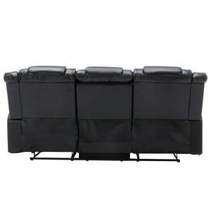 English Elm 3 Seater Home Theater Recliner with Dual Cup Holders PU Leather Comfort, Manual Infinite Recline, 350lb Capacity Black WF323620AAB