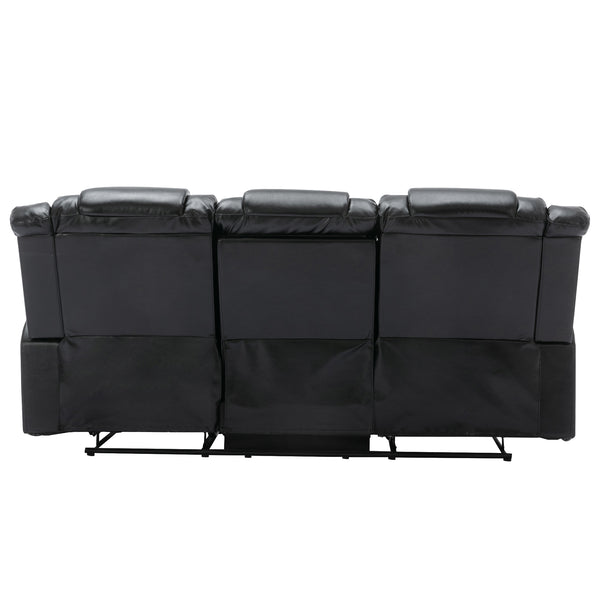 English Elm 3 Seater Home Theater Recliner with Dual Cup Holders PU Leather Comfort, Manual Infinite Recline, 350lb Capacity Black WF323620AAB