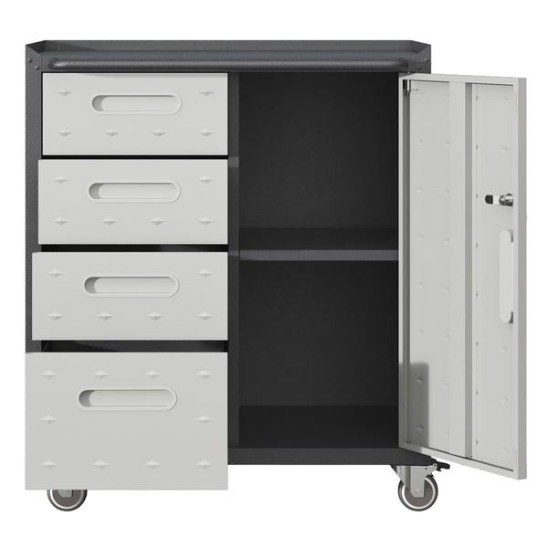 English Elm Sturdy Rolling Steel Garage Cabinet with Locking Drawers and Diamond Plate Workshop Storage T2398P222836