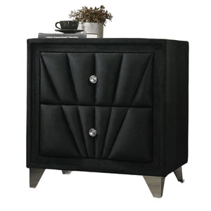English Elm Gorgeous Art Deco Upholstered Nightstand with Velvet Finish, Glass Top, Crystal Knobs & Chrome Legs Black 29 L x 20 W x 25 H B2741P320907