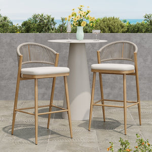 English Elm Christopher Knight Home® - Outdoor Scallop-Back Barstools Set Of 2 - 30.25" Seat Height, Maple Finish, Durable Aluminum Frame N772P245120W