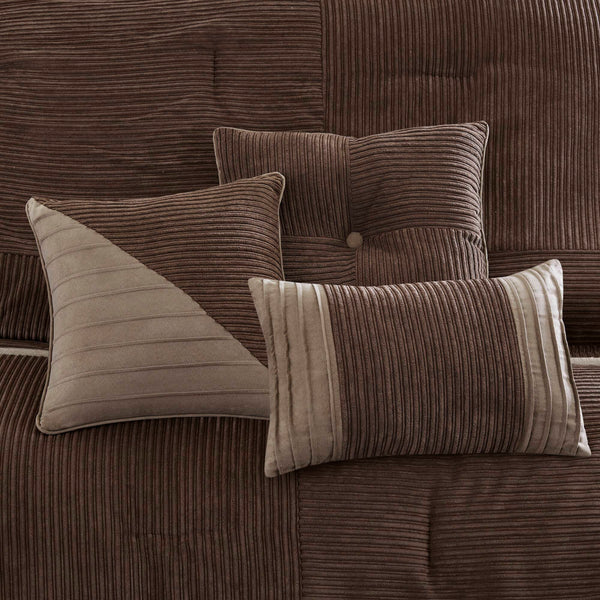 English Elm 7 Piece Micro Corduroy Comforter Set In Rich Brown Queen - Cozy Lodge-Inspired Elegance For Your Bedroom B035P266664