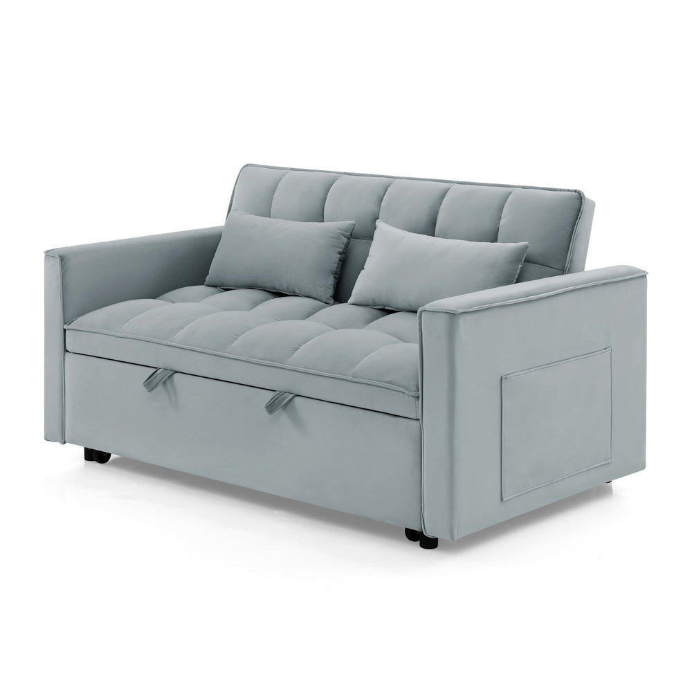 English Elm 54.33 Convertible Velvet Sofa Bed with Tufted Back, 3-Position Foldable Design, Includes 2 Pillows (Light Gray) W2353P351264