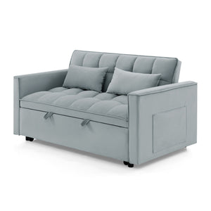 English Elm 54.33 Convertible Velvet Sofa Bed with Tufted Back, 3-Position Foldable Design, Includes 2 Pillows (Light Gray) W2353P351264