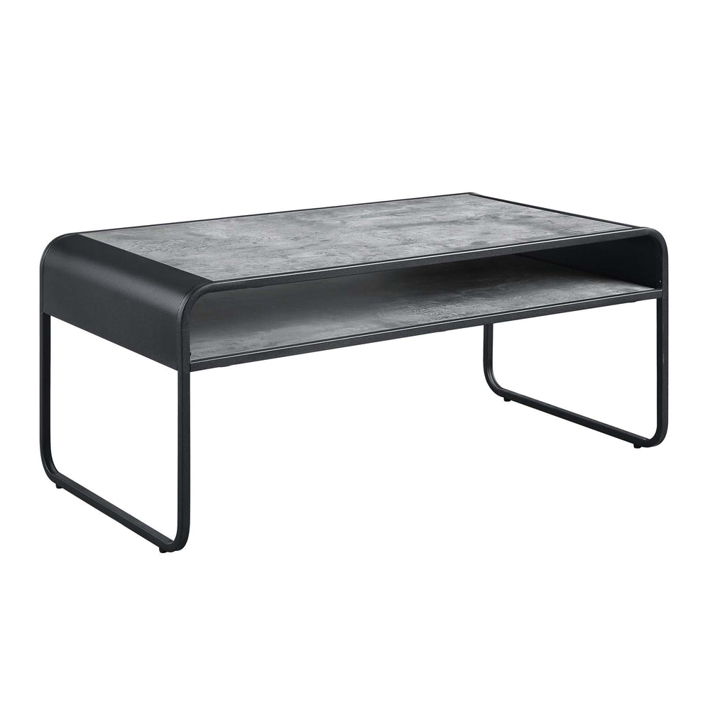 English Elm Metal Frame Coffee Table With Open Shelf – Industrial-Modern Design In Concrete Gray & Black Finish B016P323362