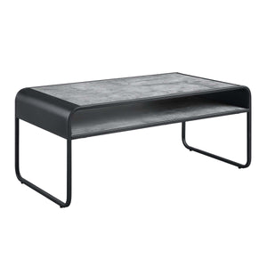 English Elm Metal Frame Coffee Table With Open Shelf – Industrial-Modern Design In Concrete Gray & Black Finish B016P323362
