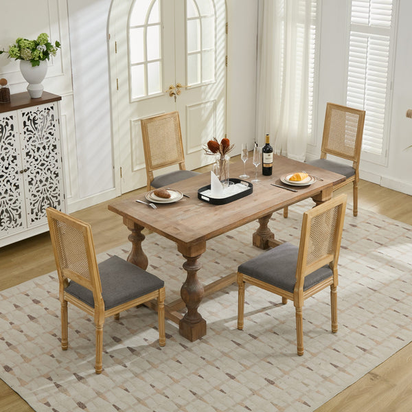 English Elm French Louis Dining Chair Set of 2 with Carved Solid Wood Frame, Rattan Back, Plush Foam Seating, 300lb Capacity Gray W1143P335057