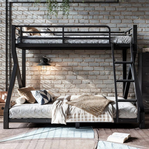 English Elm Twin Over Full Metal Bunk Bed Low Profile Heavy Duty Frame for Kids Guest Rooms W5305P463443