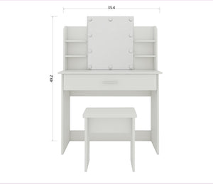 English Elm One drawer dresser table Ancient White Vanity with Stool, Adjustable Mirror, Compact Elegant Makeup Station W2139P306364