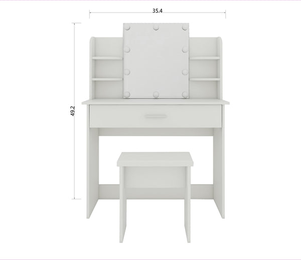 English Elm One drawer dresser table Ancient White Vanity with Stool, Adjustable Mirror, Compact Elegant Makeup Station W2139P306364