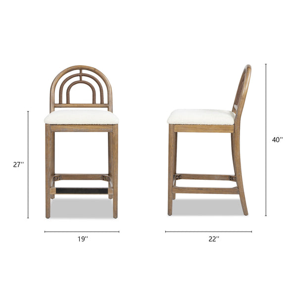 English Elm Jennifer Taylor Home - Leon Arched Back 27" Counter Stool Set of 2 in Ivory Bouclé with Rope-Wrapped Back, Eco Rubberwood Durable Finish B2719P245956
