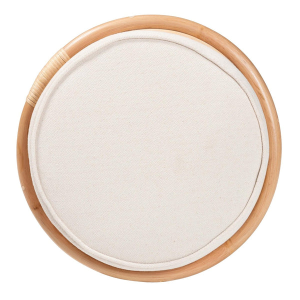 English Elm Bohemian Woven Rattan Round Footstool with Cushion for Living Room Boho Decor B2750P467735