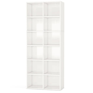 English Elm Compact Six Tier Bookcase with 12 Open Cubes for Slim Vertical Home Office Storage T3971P458123