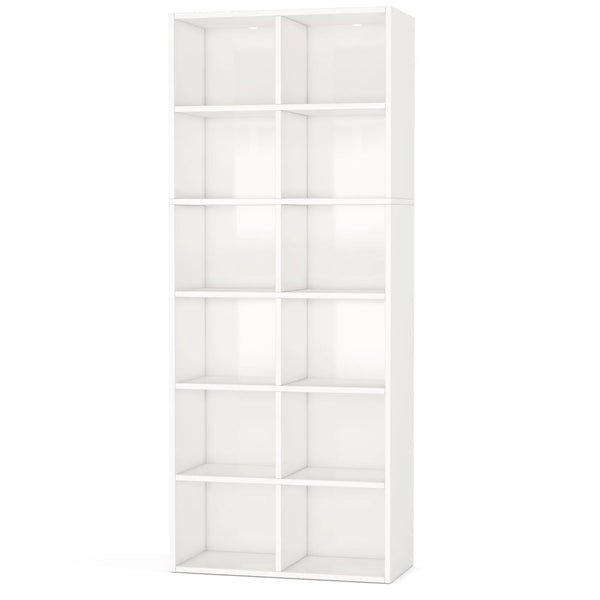 English Elm Compact Six Tier Bookcase with 12 Open Cubes for Slim Vertical Home Office Storage T3971P458123