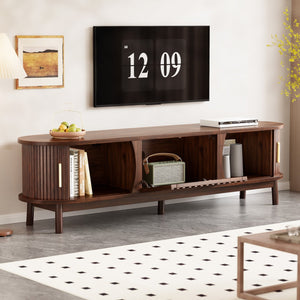 English Elm Modern Farmhouse TV Stand with Textured Woodgrain, Waterproof Surface, Sliding & Drop-Down Storage (75") N710P257615P