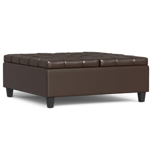 English Elm Harrison Large Square Storage Ottoman Coffee Table with Tufted Vegan Leather, Lift-Top & Seating Brown B136P254709
