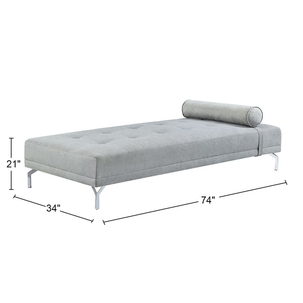 English Elm Melange Velvet Button-Tufted Sofa Bed with Bolster Pillow, Chrome Legs — Stylish Convertible Grey Luxurious Recliner B016P323416