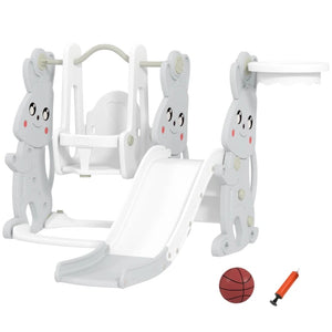 English Elm Kids Rocket Themed 4 in 1 Indoor Play Set with Slide Swing Climber and Basketball T3971P439454