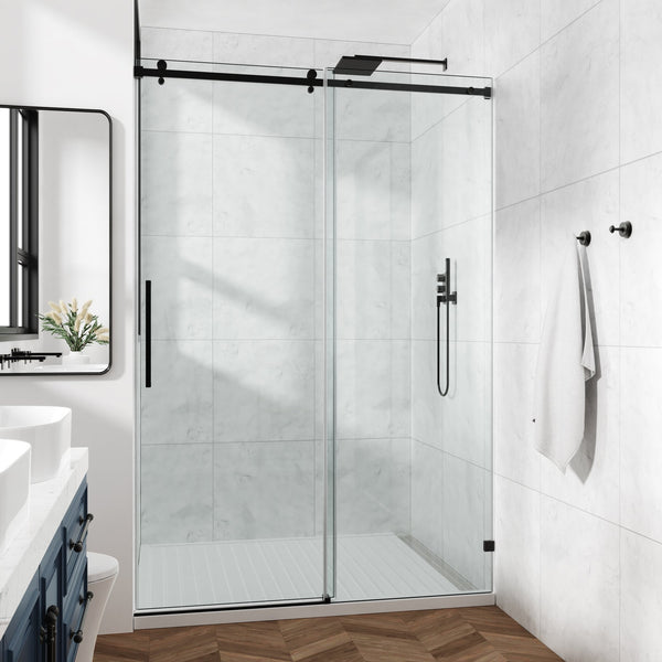 English Elm 54*76"Fixed & Sliding Shower Door - Modern Clear Glass With Stainless Steel Hardware & Minimalist Design T3177P320608