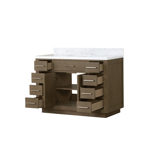 English Elm Grey Oak Single Bath Vanity 48" W x 22" D with Carrara Marble Top, Solid Wood Frame & Soft-Close Drawers B2731P257704