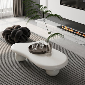 English Elm 47 Inch Organic Cloud Silhouette Coffee Table with Sculptural Ball Legs for Living Rooms Cream White W1435S00021