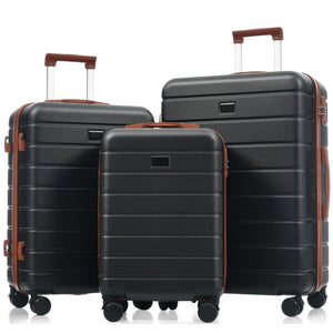 English Elm Premium Abs Hardshell 3 Piece Suitcase Set with Tsa Locks and Spinner Wheels Black+Brown N726P296022A