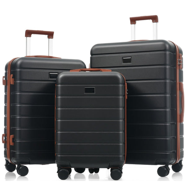 English Elm Premium Abs Hardshell 3 Piece Suitcase Set with Tsa Locks and Spinner Wheels Black+Brown N726P296022A