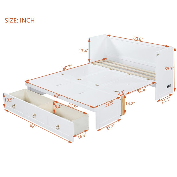 English Elm Queen Murphy Wall Bed with Pull Out Storage Drawer and Built in Usb Charging White LP000428AAK