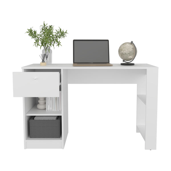 English Elm 120-Home 47" Wide One Drawer Desk with Four Shelves for Home Office Gamer Study Durable Design White 27 L x 53 W x 9 H B200P253740