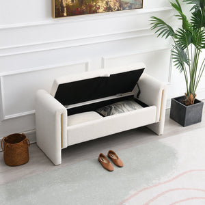 English Elm Modern Teddy Bed End Bench with Arms and Storage — Plush Upholstered Ottoman with Hidden Interior Space for Bedroom Seating and Organization Cream W2671P208545