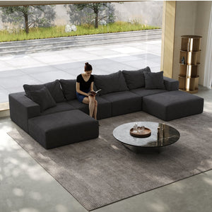 English Elm Oversized sponge cloud sofa modular 162" L-shaped sectional with chenille upholstery and 6 pillows, no-assembly comfort Grey W834S00391