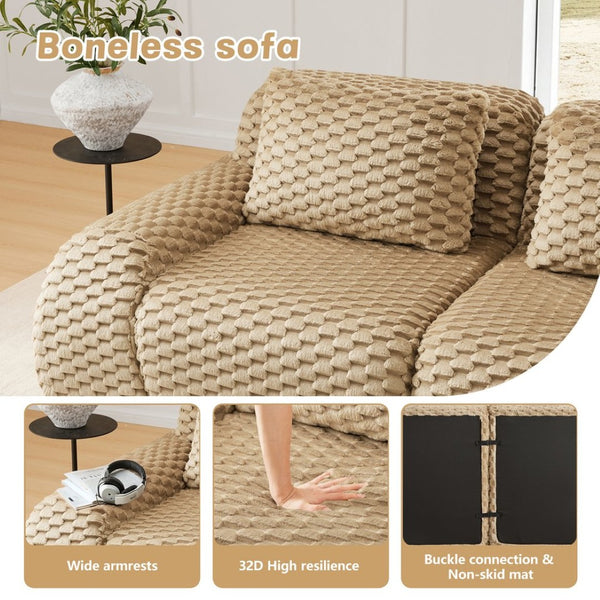 English Elm 82" Modular L-shaped Sectional Sofa Flannelette Upholstered with Movable Ottoman Living Room Light Camel W714S01510