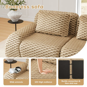 English Elm 146" U-shaped Modular Sectional Flannelette Sofa with Ottoman for Spacious Living Rooms Light Camel W714S01516