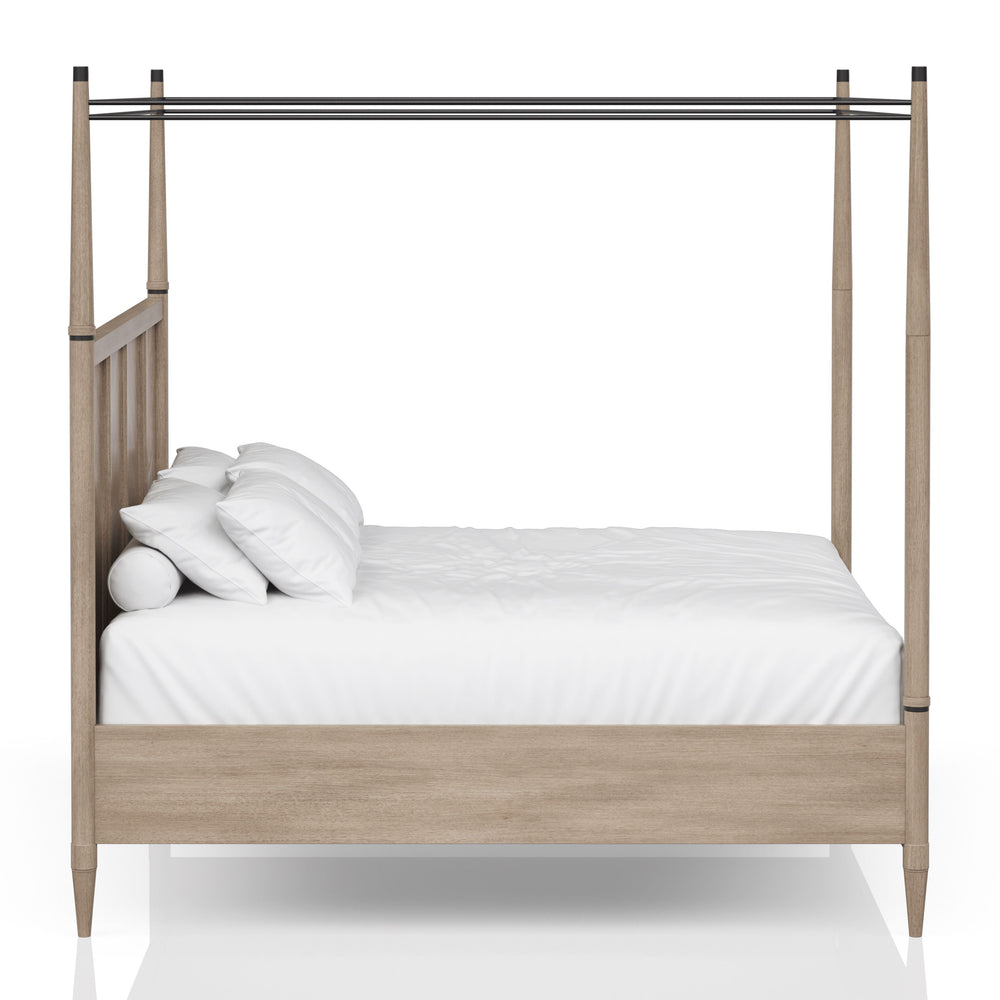 English Elm Queen Canopy Bed Sand Finish — Solid Wood & MDF Transitional Design, Warm Centerpiece for Bedroom B2699S00016