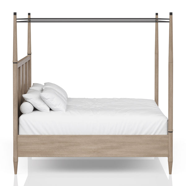 English Elm Queen Canopy Bed Sand Finish — Solid Wood & MDF Transitional Design, Warm Centerpiece for Bedroom B2699S00016