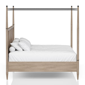 English Elm Queen Sand Canopy Bedroom Set with USB Nightstand, Cedar/Felt Drawers, Metal Accents & Mirror B2699S00058