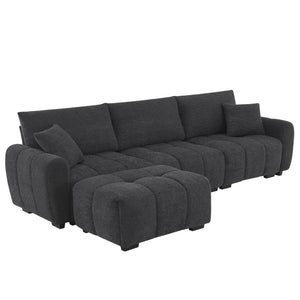 English Elm [video] Boucle L-shape Modular Sectional with Ottoman Four Seat Living Room Sofa N723S0008B