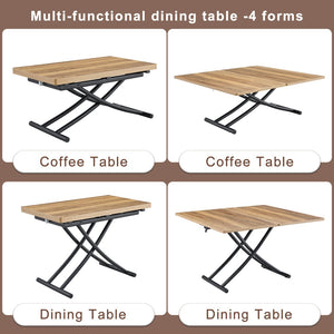 English Elm Table and Chair Set Adjustable Height Mdf Wood Grain Top with Four Linen Dining Chairs W1151S03771