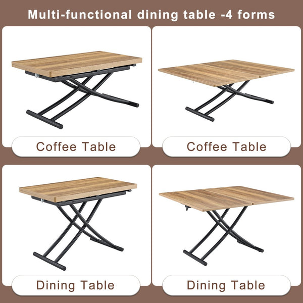 English Elm Table and Chair Set Adjustable Height Mdf Wood Grain Top with Four Linen Dining Chairs W1151S03771