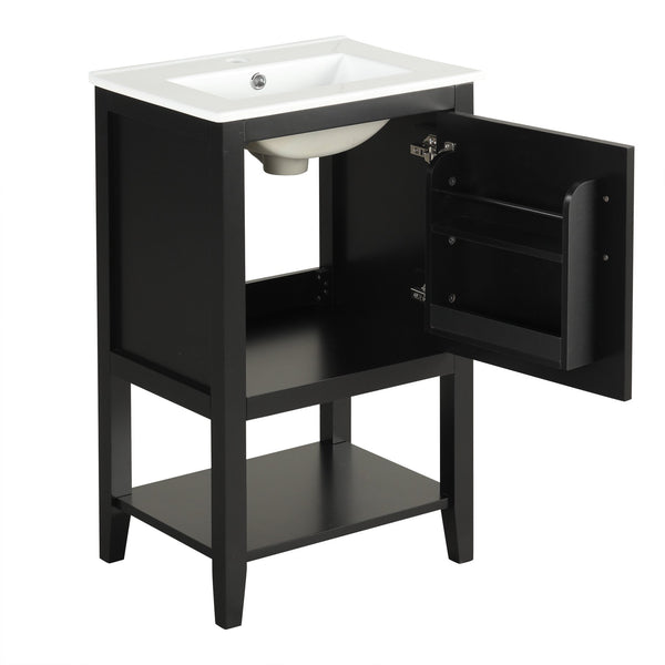 English Elm 20" Modern Bathroom Vanity with Ceramic Sink, Solid Wood MDF Build, Soft-Close Door & Shelf Black N725P220604B