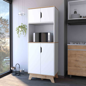 English Elm Brussel Multicolor Microwave Pantry Cabinet with Countertop Surface, Top & Lower Double Doors, Sturdy Wood Support B128S00133