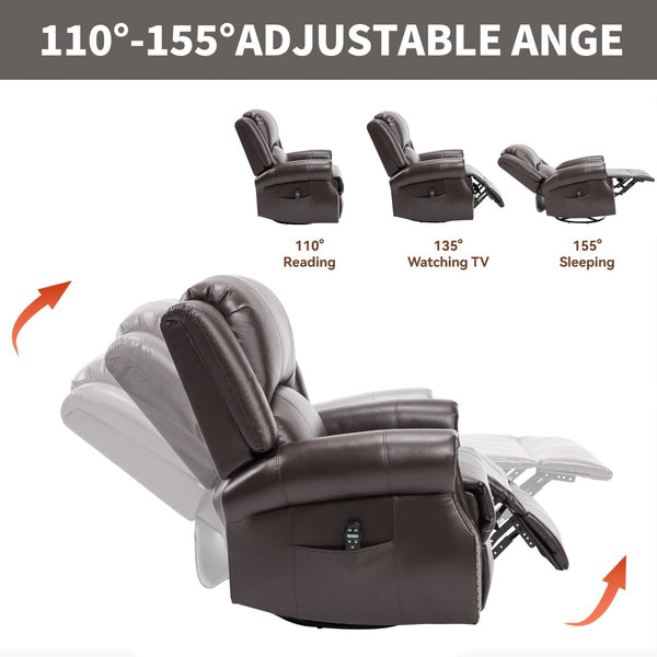 English Elm Heat Massage Rocker Swivel Recliner Chair with Lumbar Relief Nodes for Living Room Brown W3224S00031