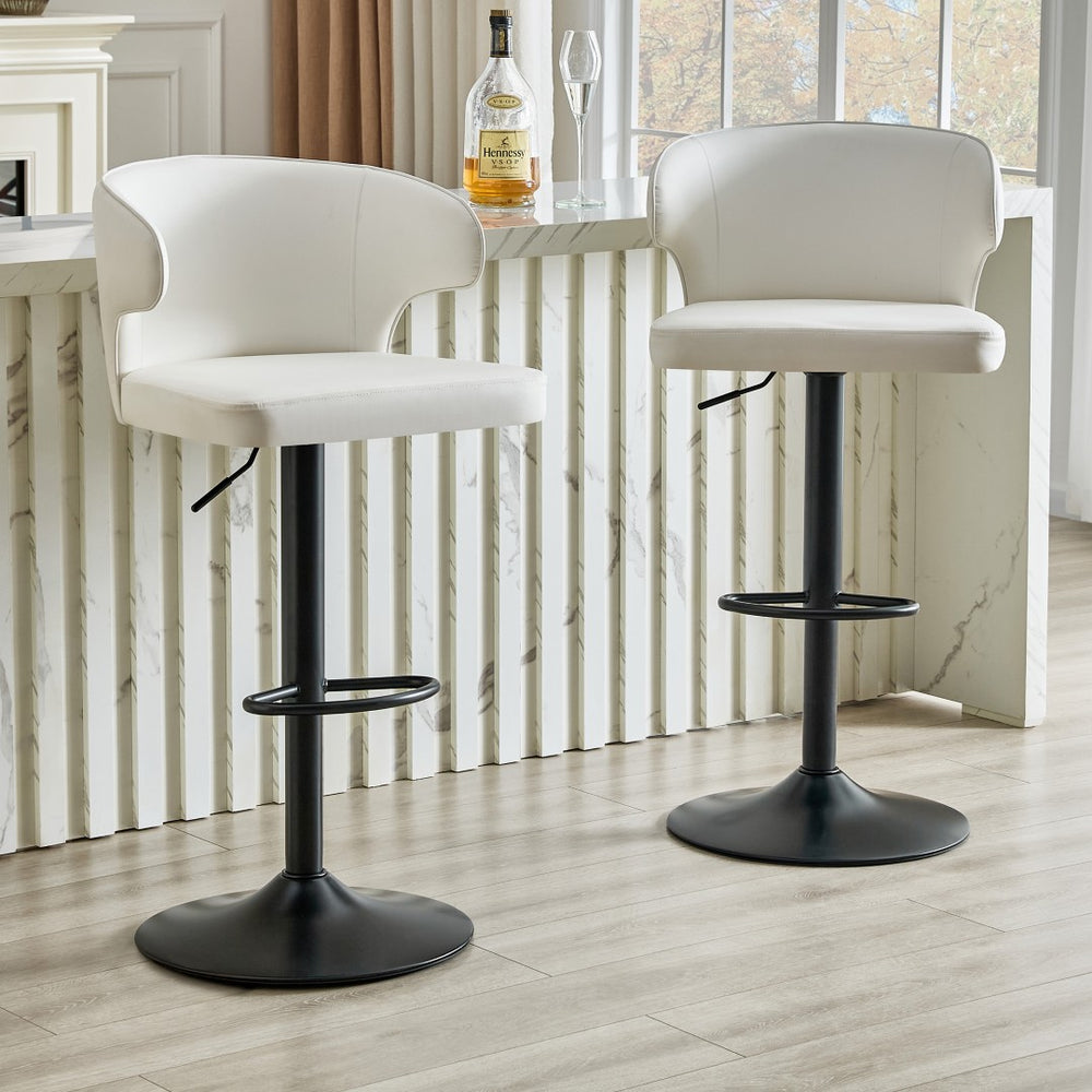 English Elm Modern Oil-wax Upholstered Swivel Barstools with Ergonomic High Back for Kitchen Islands Black White W2920P419850